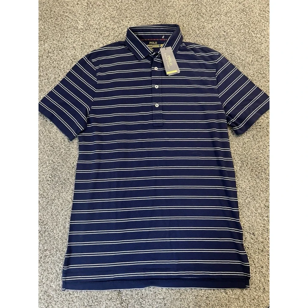 NWT Polo Ralph Lauren Performance Classic Fit Men's‎ Small Polo Navy Blue White